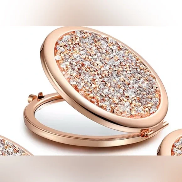 Rose Gold Crystalized Compact Dual Mirror - Picture 2 of 3